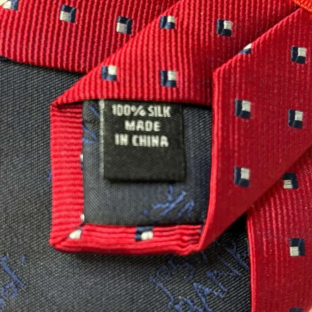 Jos. A Bank Red Silk Tie with Blue and White Squares